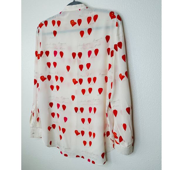 Alexander McQueen Silk Cream Red Pink Petal Long Sleeve Blouse 42 / 10 - Picture 11 of 16